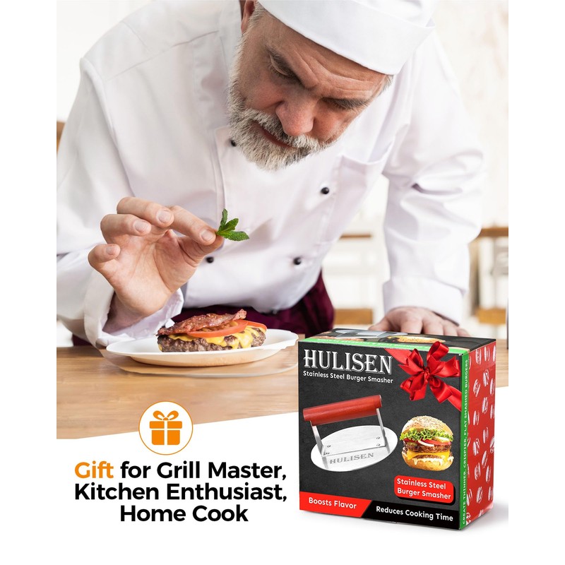 HULISEN 6.2" Stainless Steel Smashed Burger Press with Extra Wide
