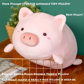 ELAINREN Super Fluffy Pigglet Body Pillow Plush Pink Pigglet Soft Stuffed Farm Animals Toy Kawaii Anime Piggy Plushie Throw Pillow Decor Gifts for Xmas /17.7''