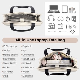 LOVEVOOK Laptop Tote for Women - 15.6 Inch Professional Leather Computer Briefcase - Waterproof Shoulder Bag - Large Capacity Business & Office Bag