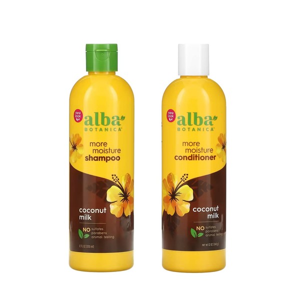 Alba Botanica Drink It Up Coconut Milk, Hawaiian Duo Set Shampoo and Conditioner, 12 Ounce Bottle Each
