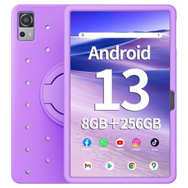 Naclud 12 Inch Tablet 8GB RAM 256GB ROM, Android 13 Tablet with Decorative Perforated Case, Octa-Core 2.0Ghz Processor, 2000 * 1200 FHD IPS, 5MP+13MP Camera, 8000mAh, GPS, WiFi, Bluetooth (Lavender)