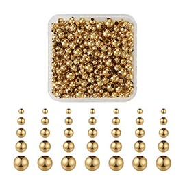 Mega Pet - 400 piezas de cuentas espaciadoras redondas de metal de acero inoxidable 304 - Oro, 3 mm, 4 mm, 5 mm, 6 mm, 8 mm, cuentas de bola de acero para hacer joyería DIY