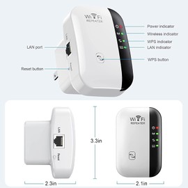 WiFi Extender Booster, WLAN Repeater Amplifier up to 5000 sq.ft with Repeater/AP Mode, Long Range Amplifier with Ethernet Port to All Devices, 1-Key Setup, Access Point