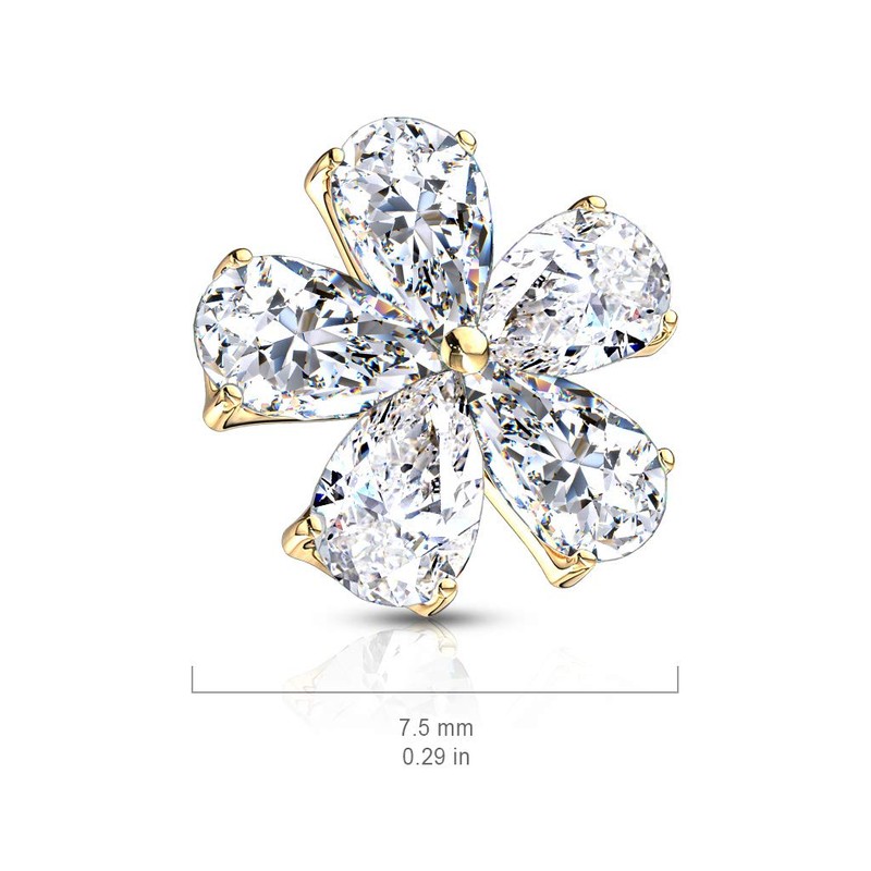 FIFTH CUE 14G Five Pear CZ Flower 316L Surgical Steel
