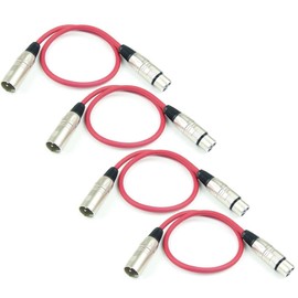 Adam Hall Cables K3MMF0050RED Microphone Cable XLR Female to XLR Male DMX Audio Cable 3-Pin (0.5 m, Red, 4) Pack of 4