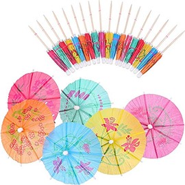 Multi-Color Cocktail Drink Umbrellas Colorful Paper Hawaiian Tropical Cocktail Parasol Umbrella Cupcake Topper for Party Supplies (24)