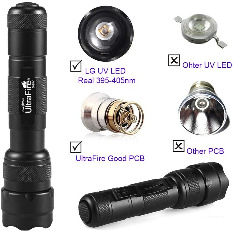 ULTRAFIRE Black Light UV Flashlight, Super Power UV 395-405 nm
