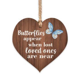 Manta Makes Butterflies Appear When Loved Ones Are Near Wooden Hanging Heart Memorial Plaque Shabby Chic Gift Sign