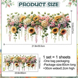 DRWSSR Removable DIY 3D Pink White Flower Wall Decals Sunflower Wall Decals Hanging Vine Wall Decals Vinyl Fresh Plant Green Leaves Art Decor for Girls Nursery Bedroom Living Room TV Background Wall