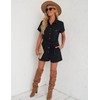 Roskiky Women's Summer Pockets Belt Romper Button Short Sleeve Jumpsuit