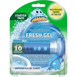 Fresh Gel Toilet Bowl Cleaning Stamps, Helps Keep Toilet Clean and Helps Prevent Limescale & Rings, Rainshower Scent, 1 Dispenser with 6 Fresh Gel Stamps - Colour: 1.34 Ounce (Pack of 1)