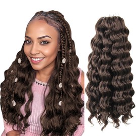 Niseyo NU Ocean Wave Crochet Hair 18 Inch 8 Packs Soft Deep Twist Crochet Braids Synthetic Wavy Braiding Hair Extensions (4# Brown)) NEW