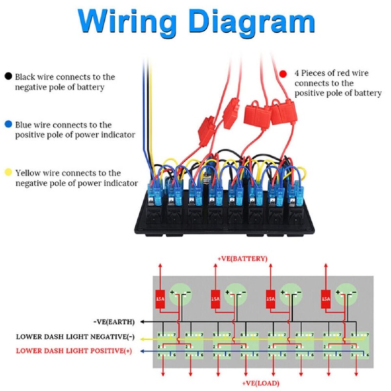 FXC - Panel de interruptor multifunción de 12 V 24