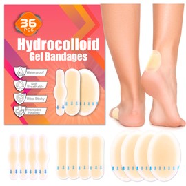 36PCS Hydrocolloid Blister Bandages – Waterproof Blister Bandages for Feet & Toes – Blister Pads, Blister Cushions for Blister Prevention & Relief – Long-Lasting Heel Protectors for Shoes