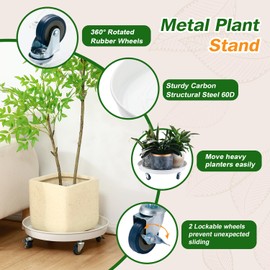 3 Packs 13” Metal Plant Caddy with Wheels Large Rolling Plant Stand Heavy-duty Iron Plant Dolly Casters for Indoor Outdoor Flower Pot Mover Roller Coasters, White