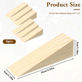 6 Pcs Wooden Door Stopper Shims - Non-Slip, Triangle, Fit for Bottom of Door on Tile, Concrete, Carpet, Wooden Floor