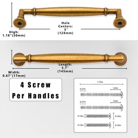 Asimerdeco 10 Pack Antique Brass Cabinet Pulls 5 Inch(128mm) Kitchen Cabinet Handles Solid Zinc Alloy Cabinet Hardware Drawer Pulls