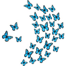 Chuangdi - 48 piezas de decoraciones de mariposa monarca 3 tamaños de mariposas falsas realistas, decoración de pared artificial para manualidades, Navidad, boda, hogar, fiesta de cumpleaños (azul