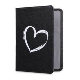 kwmobile Fahrzeugschein Hülle mit Kartenfächern - Kunstleder Tasche italienische Zulassungsbescheinigung - Herz Brush Weiß Schwarz