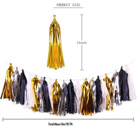 MerryNine Tissue Tassels Garlands, 40PCS Tassels, 19.5 ft Long Tassels, for Wedding, Baby Shower, Event & Party Supplies Decoration (Gold/Silver/Black/White Set)
