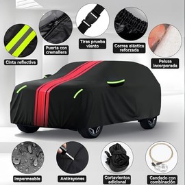 Cubierta para Auto SUV,520x200x180CM Funda Impermeable con Forro ALGODÓN | Cremallera y Cintas Reflectante,Anti-UV,Anti-Nieve,Antiarañazos,Ideal para 