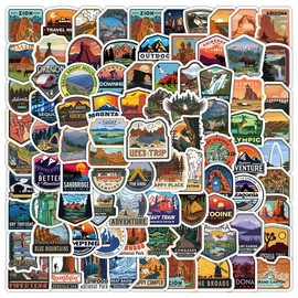 100pcs Small Size National Park Stickers Pack, Vinyl Waterproof Travel Landmark Stickers for Phone Laptop Skateboarding Journal, Outdoor Nature Camping Hiking Decals for Teens Adults