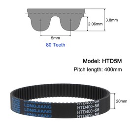sourcing map HTD5M-400 Rubber Toothed Belt 80 Teeth Closed Loop Pulley Timing Belt 20 mm Width, 400 mm Circumference Synchronous Belt