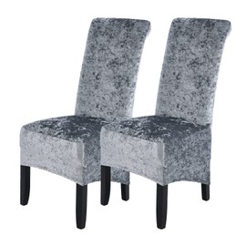 Abodos Dining Chair Covers, Crushed Velvet Stretchable Elastic Chairs Protective Cover, Removable Washable Slipcovers for Dining Room Wedding Banquet Party Chair Covers,gray,set of 2