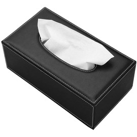 Uandhome Leather Tissue Box, Black Rectangle Tissue Paper Holder Box Cover Napkin Organizer Holder Home Kitchen Storage Room Office Car Decoration