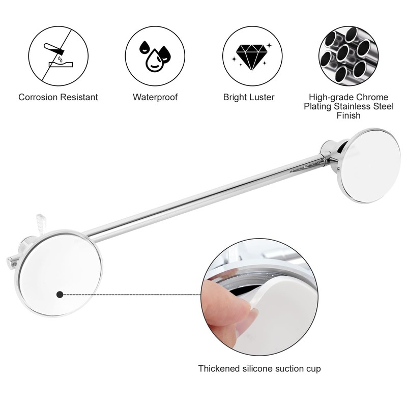 Suction Cup Towel Bar for Shower, 15.75''-25.6'' Adjustable Stainless Steel