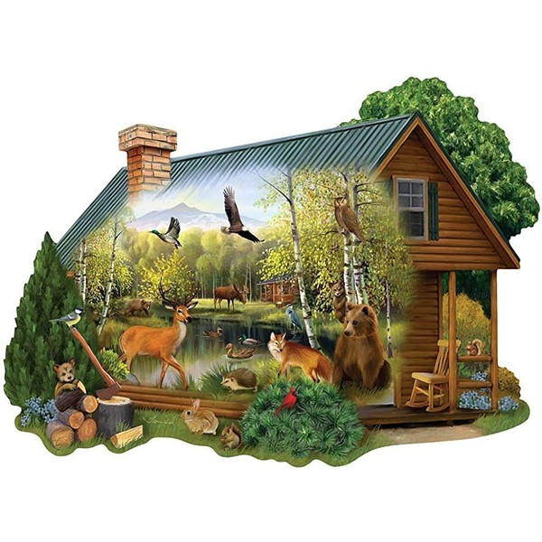 Bits and Pieces - 750 Piece Shaped Jigsaw Puzzle for Adults - Cabin in The Wild - 750 pc Forest Animals Jigsaw by Artist Thomas Wood
