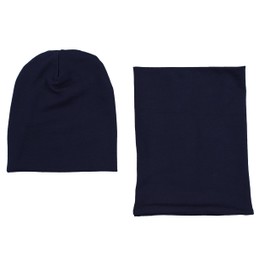 Alkato Unisex Beanie Hat and Scarf Set Plain, darkblue