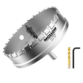 Mollom (5-1/8''|130mm) Heavy Duty Carbide Hole Saw with 2 Pilot Drill Bits, Hole Cutter cuts Stainless Steel, mild Steel, Iron, Copper, Brass, Plastic