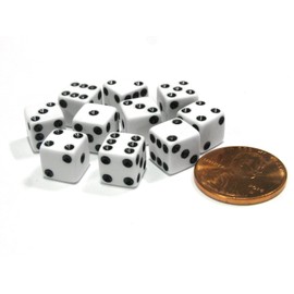 Set of 10 8mm Six Sided D6 Small Square Dice White with Black Pips by Koplow Games