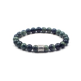 Dark Green Jade and Sterling Silver Bead Bracelet, Nephrite Jade Bracelet, Quality Bead Jewelry for Men