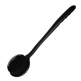 Silicone Back Scrubber for Shower Body Brush with Long Handle Double Sided Bath Exfoliating Massage Brushes Men Women (Black)