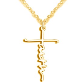 Jude Jewelers Stainless Steel Christian Cross Faith Word Church Prayer Religious Pendatn Necklace (Gold)
