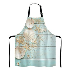 Ocean Beach Funny Apron for Women and Men, Wooden Seashell Adjustable Kitchen Chef Apron for Cooking Baking - Cute Birthday, Anniversary, Mother's Day Apron Gifts for Mom Wife Girlfriend Aunt Grandma
