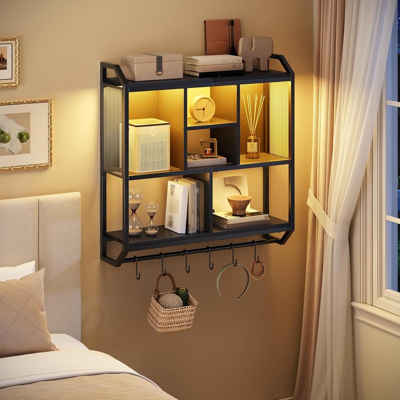 HOOBRO Gaming Floating Shelves with LED Lights, 28.7" LED Wall