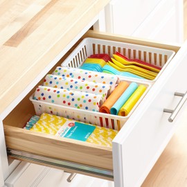 Tribello Plastic Bin Baskets for Organizing, White Storage Tray, Rectangle 9 x 6 x 2 - Pack of 4 - Made in USA