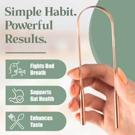 Living Well with Dr. Michelle Copper Tongue Scraper - Premium Metal Tongue Cleaner for Adults & Kids - Eliminate Bad Breath & Enhance Oral Hygiene - Includes Travel Bag