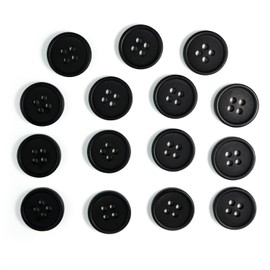 B-044 Suit Buttons, Black Buttons, Black, No Gloss, Jacket, Blazer, 4 Hole Buttons, Front Buttons, Cuffs, Basic, Simple, Buttons, 15 Pieces, 0.6 inch (15 mm)