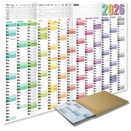 Year Planner Wall Calendar 2026 - DIN A1 Wall Planner - Large XXL Annual Calendar Folded - with Holidays and School Holiday Overview - Optimal Year Planning and Holiday Planner (Colourful, 1)