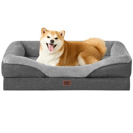 EHEYCIGA Memory Foam Dog Bed for Large Sized, Orthopedic Dog Sofa with Sides and Waterproof Liner, Washable Bolster Pet Bed Couch with Removable Cover, 36x27x7 Inch, Grey