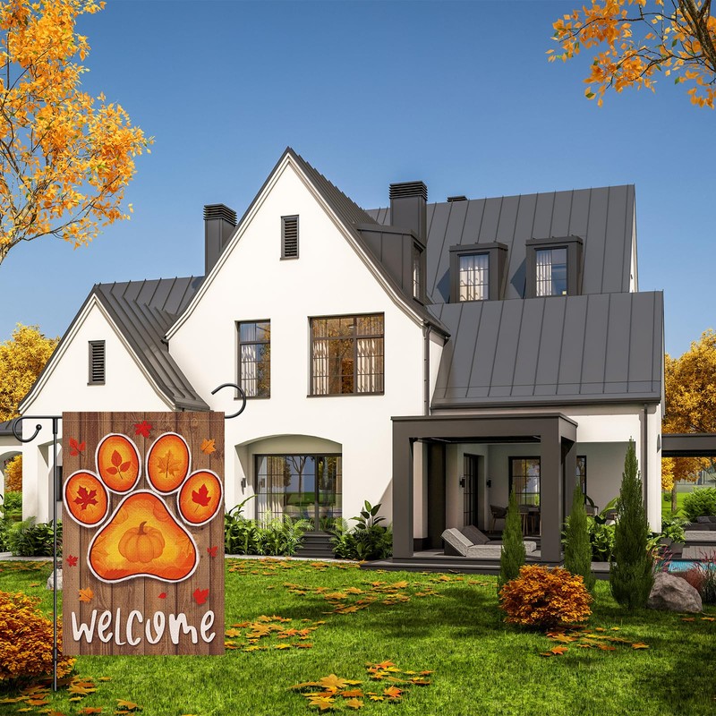 Wodison Dog Paw Fall Garden Flag 12x18 Double Sided Leaves