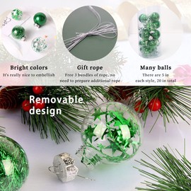 Christmas Baubles Tree Decoration, XiXiRan Plastic Painted Christmas Baubles Ornaments, Christmas Tree Decoration Set, Sparkling Shatterproof Christmas Baubles Decoration Pack of 20 (Green)
