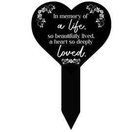 Sieral Memorial Grave Markers Heart Shaped Remembrance Plaque Stake Memorial Garden Grave Marker for Cemetery Black Sympathy Plaque Garden Grave Decoration for Relative Friend Cemetery Outdoors Yard