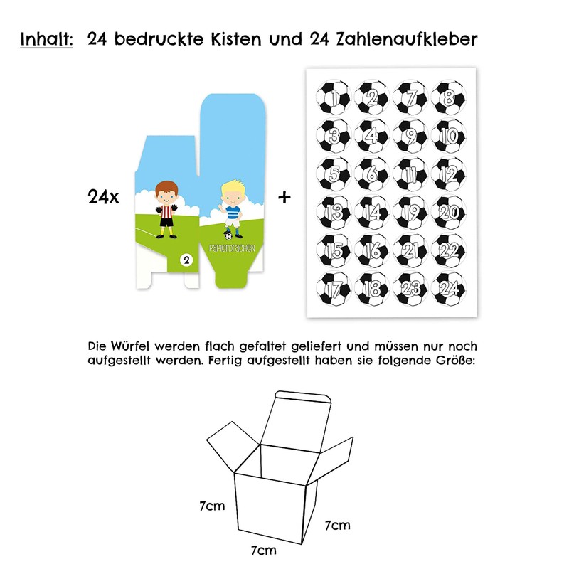 Papierdrachen 24 Advent calendar boxes - green with football players