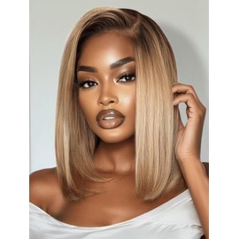 UNICE Ombre Blonde Bye Bye Knots Glueless 7x5 HD Lace Front Wigs Human Hair Pre Plucked Pre Cut Bleached Knots Brown Roots Side Part Blunt Bob Wig Human Hair 150% Density 12 inch