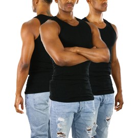 ToBeInStyle Men's 3 Pack A-Shirt Tank Top Undershirt- Black - S